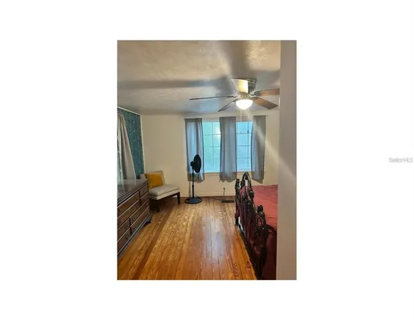 a upper view of a living room with a large window