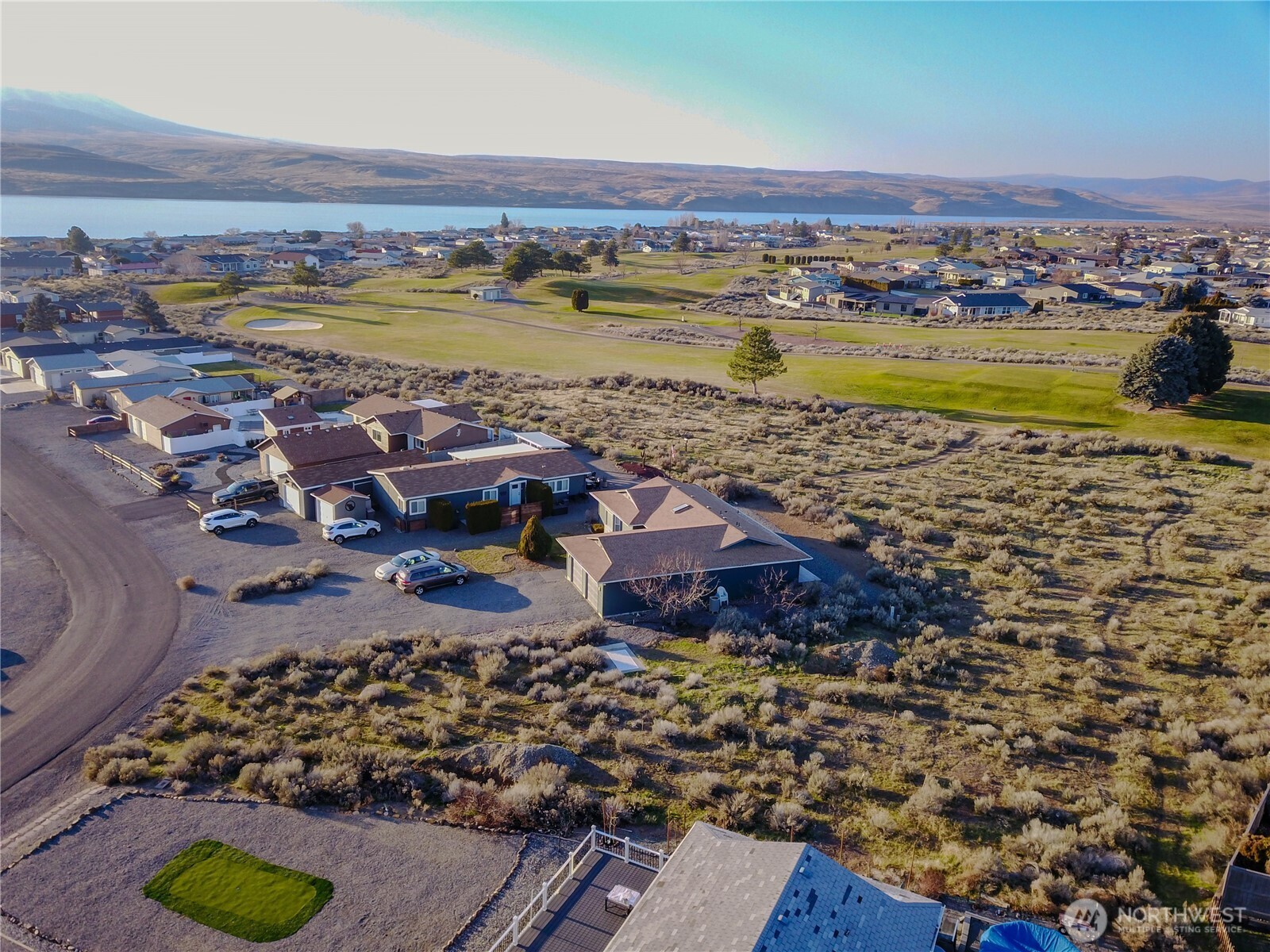 a view of a lake with outdoor space