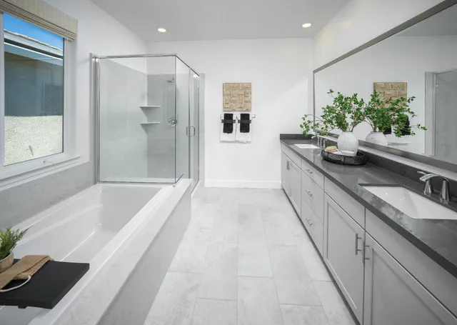 a bathroom with a granite countertop sink a bathtub and a shower