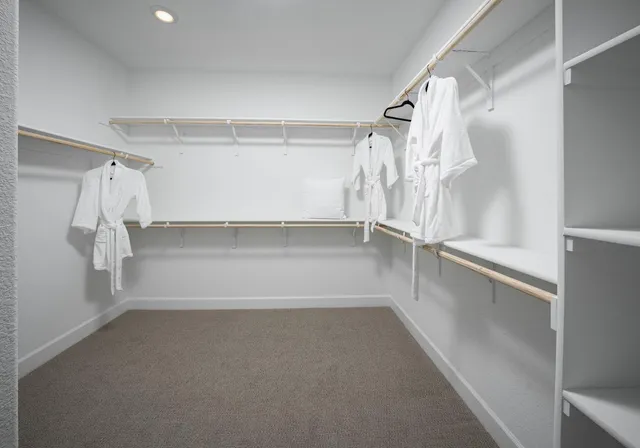 a view of walk in closet with empty racks