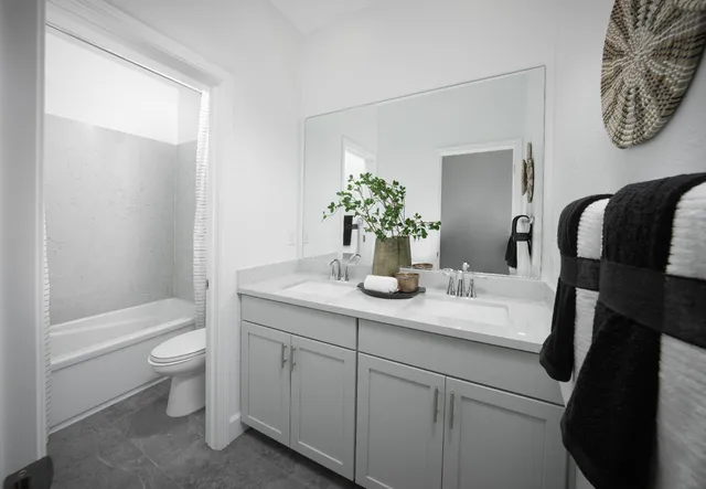 a bath room with a toilet and a mirror