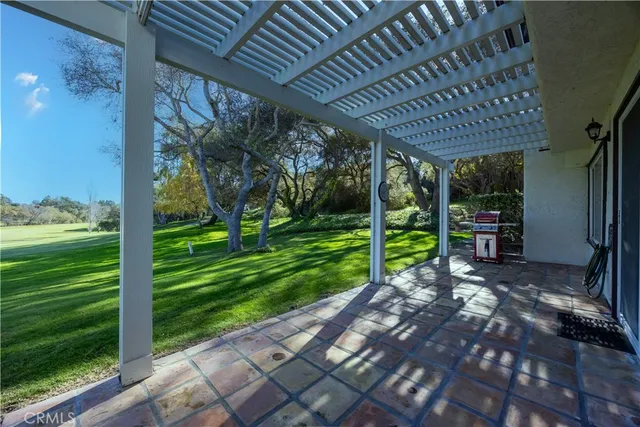 a view of a porch with garden
