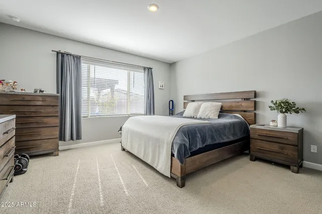 a bedroom with a bed and a closet