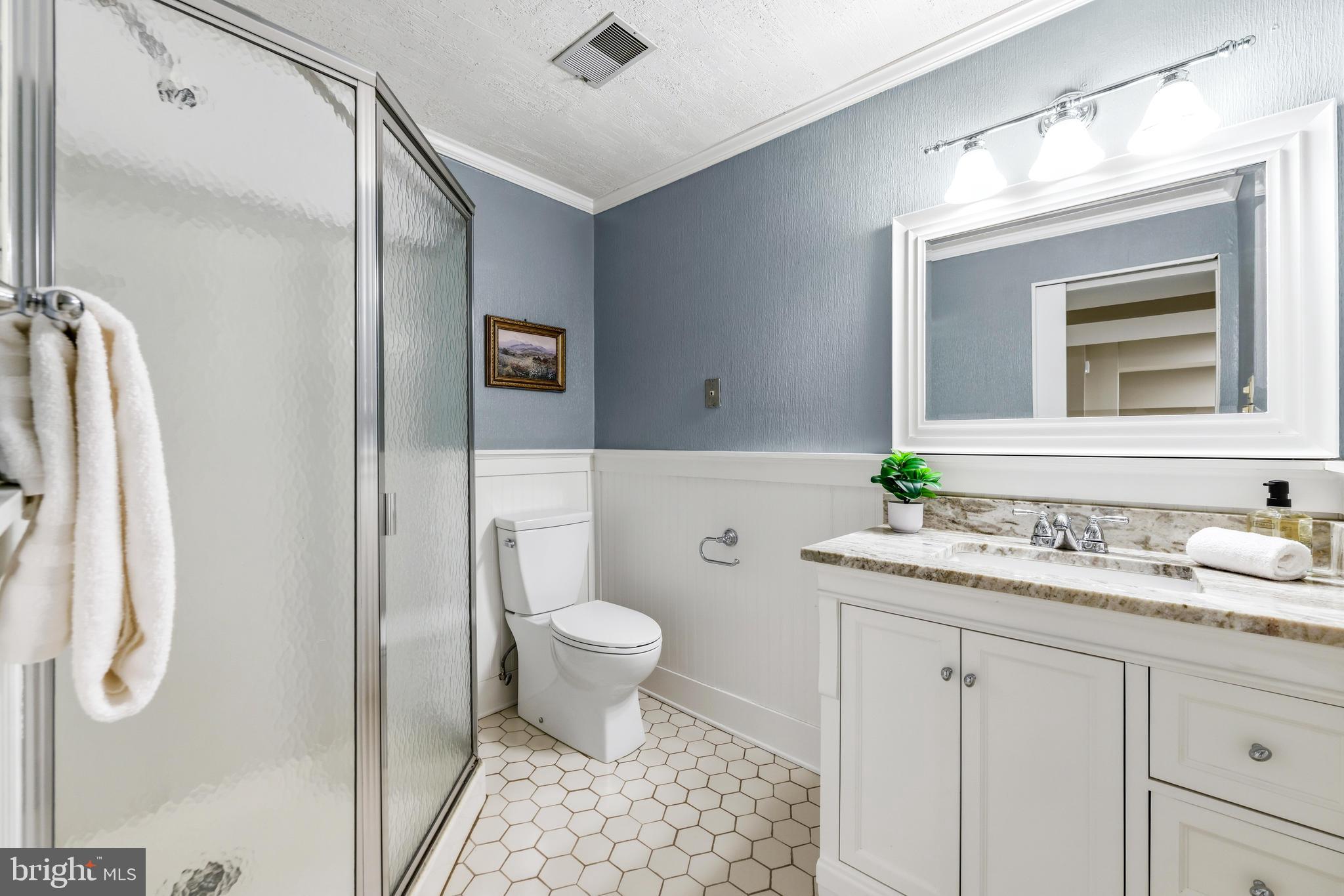 1074 Foxcroft Run Annapolis, MD 21401 - Photo 41 of 66 a bathroom with a granite countertop sink toilet and shower