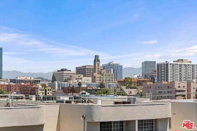 a city view with tall buildings