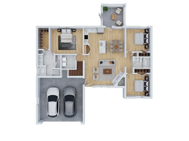 a living room with furniture a rug and white walls