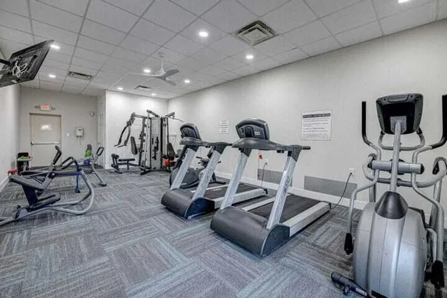 a view of a room with gym equipment