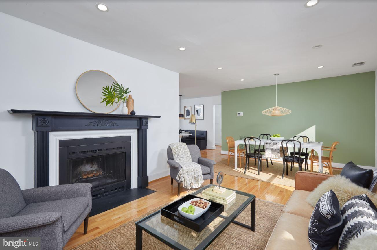 Living Room with Wood-Burning Fireplace