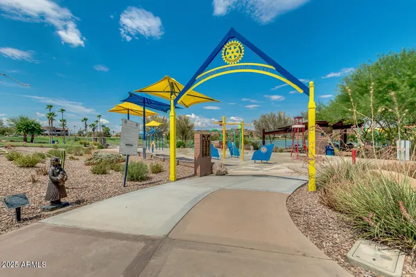 a view of a park with slide
