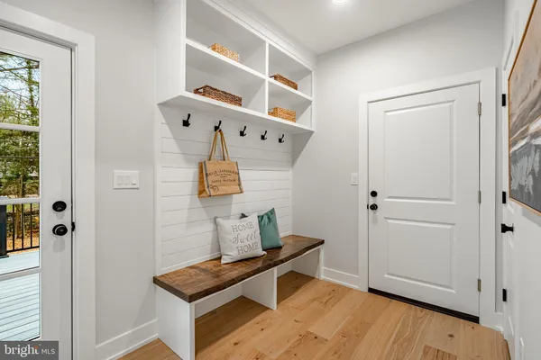 a view of a hallway with workspace
