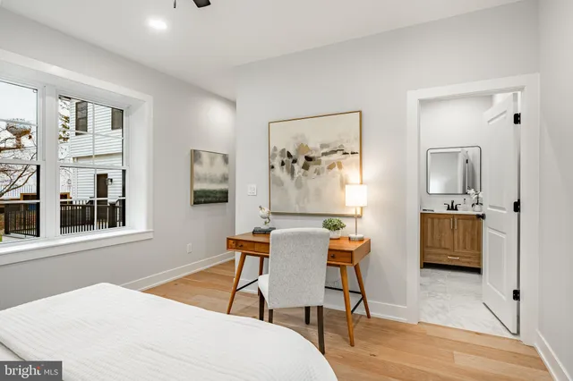 a view of a hallway with workspace