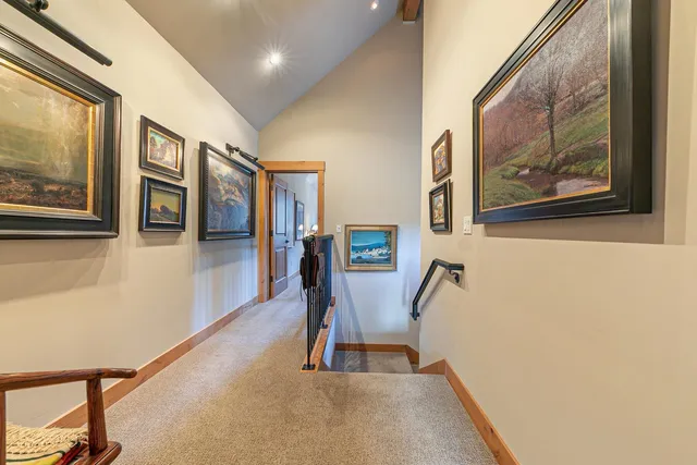 a view of a hallway with workspace