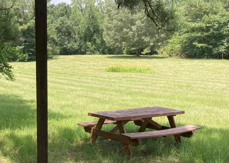 a view of a lake from a yard from a balcony