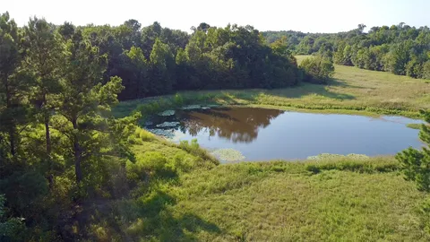 a view of a lake with a house in the background
