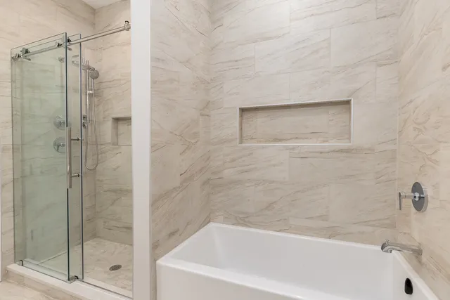 a bathroom with a bathtub