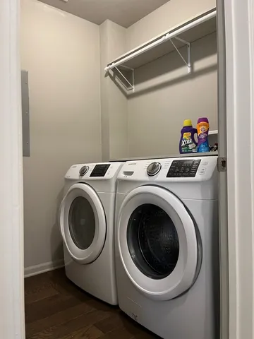 a utility room with dryer and washer