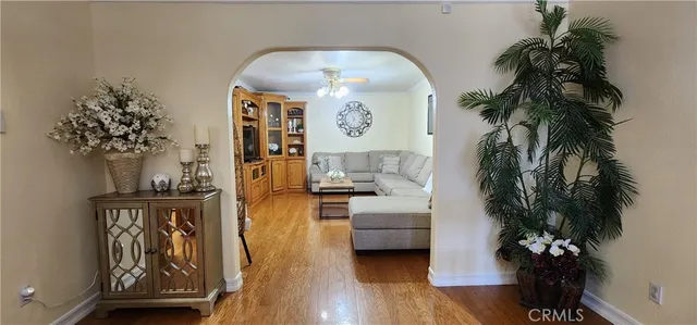 a view of living room with furniture and potted plants