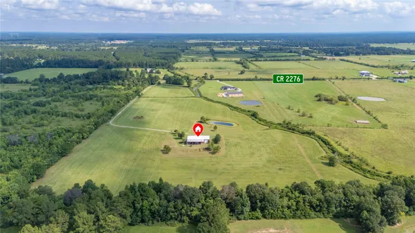 a view of house with a big yard and large trees