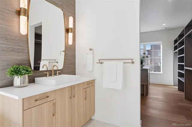 a kitchen with a refrigerator and countertop