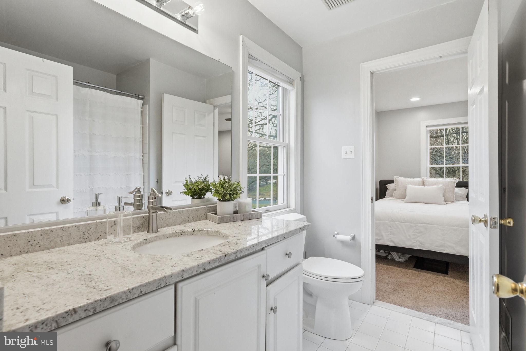 22 Springlea Lane Chester Springs, PA 19425 - Photo 58 of 80 a bathroom with a granite countertop sink a toilet and a large mirror