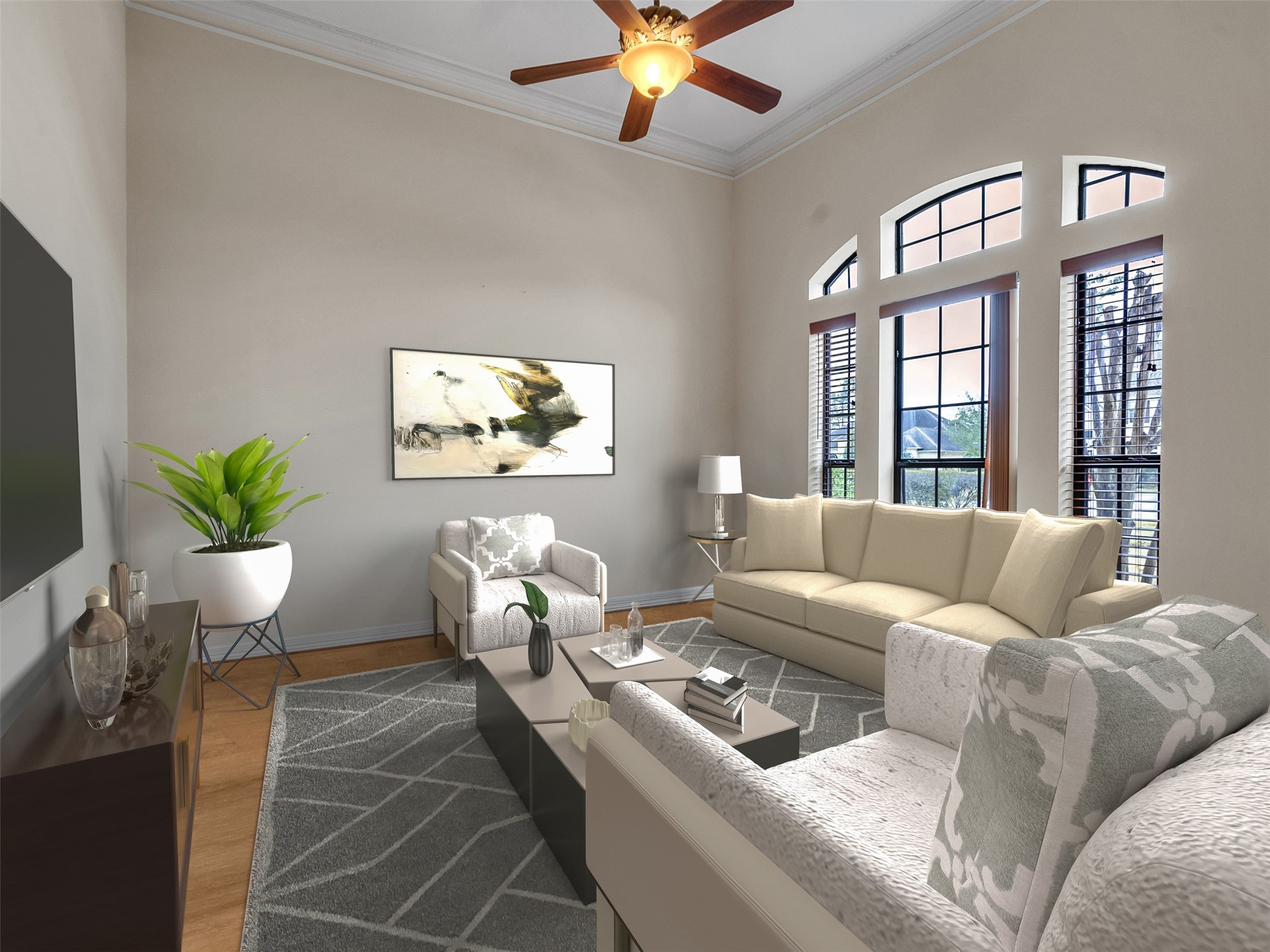 6914 Sandwedge Point Court Spring, TX 77389 - Photo 7 of 50 Elegant Living room with wood floors and oversize windows - digital staging