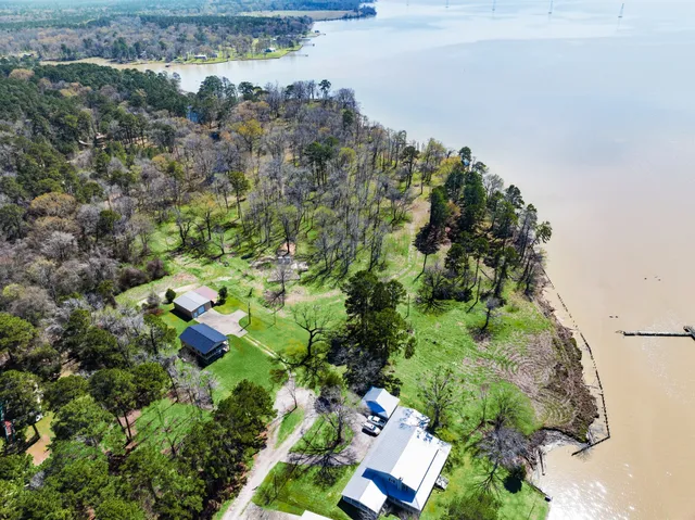 a view of a field with a trees in the background