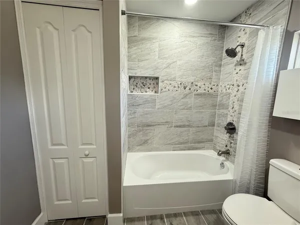 a bathroom with a toilet and a bathtub