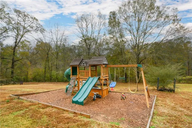 a view of a park with slide