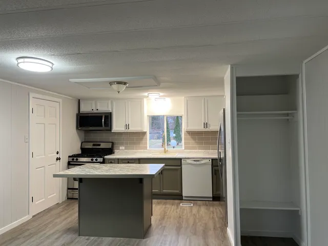 a kitchen with a sink cabinets and stainless steel appliances