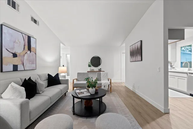 a living room with furniture and a rug