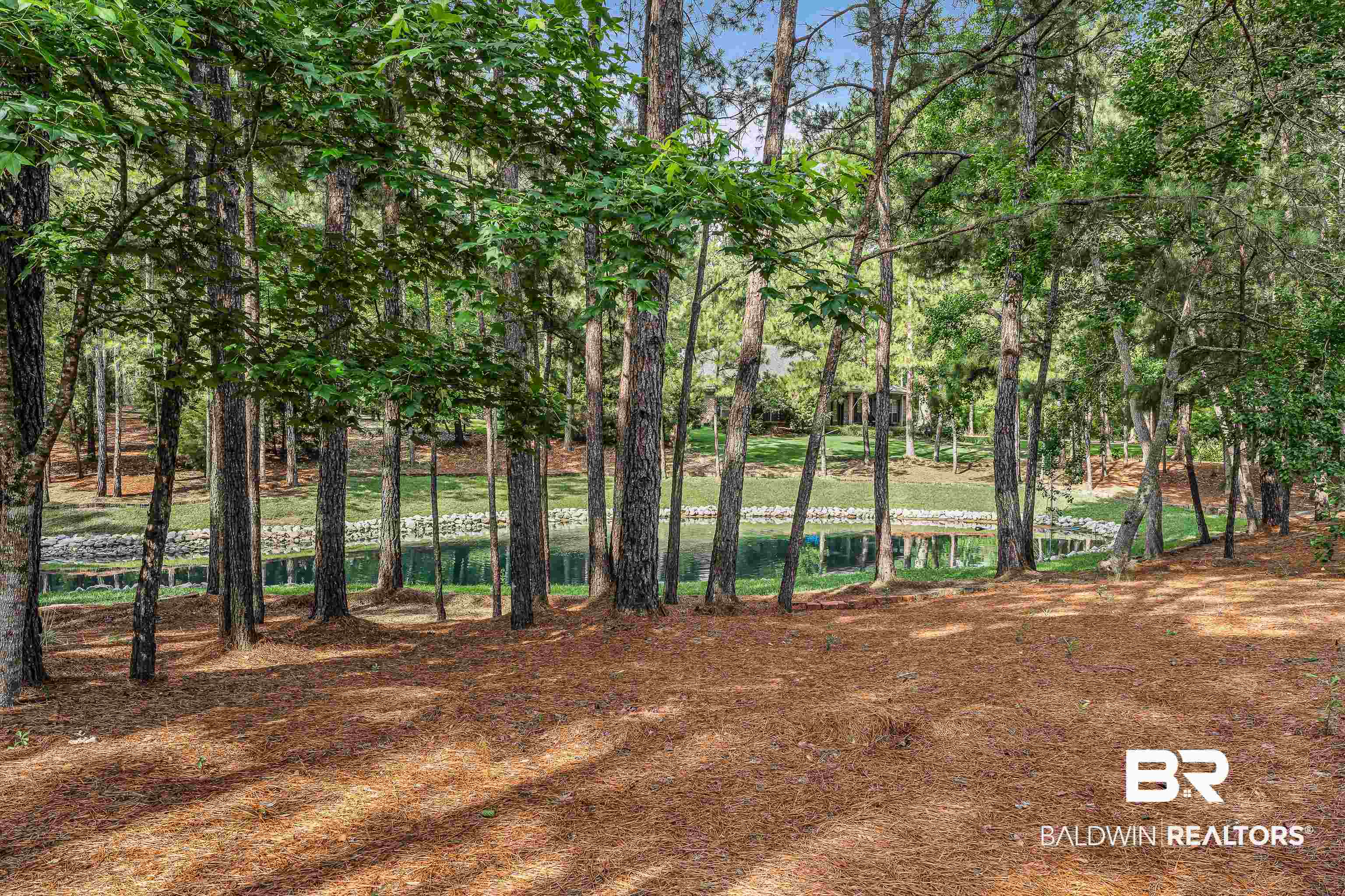 7014 Blakeley Road Daphne, AL 36527 - Photo 12 of 45 Wooded property featuring a pond, natural landscaping, and mature trees