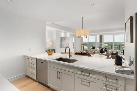 a kitchen with counter top space and a sink