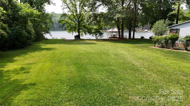 a view of a yard with a large trees