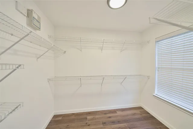 a view of a room with racks on the wall