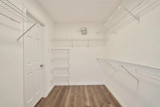 a view of a room with racks on the wall