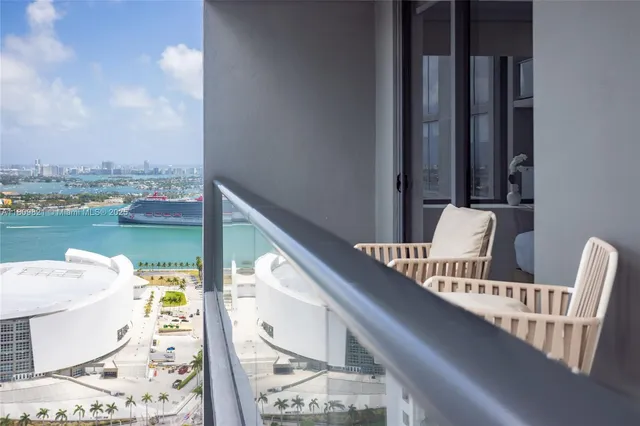 a view of balcony with furniture