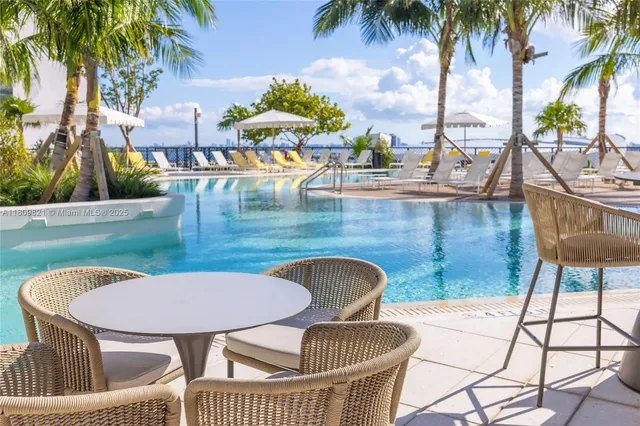a view of a chairs and table in patio