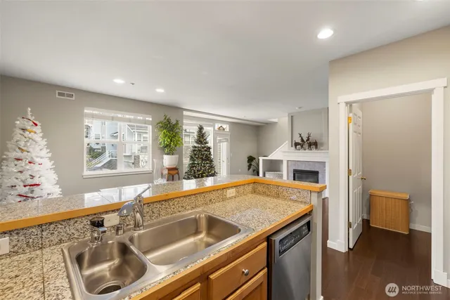 a view of a lake in middle of the town