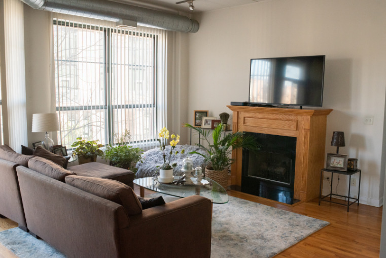 847 West Monroe Street, Unit 3F Chicago, IL 60607 - Photo 4 of 7 a living room with furniture and a fireplace
