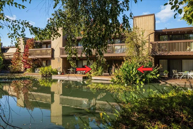 a view of water fountain in front of building