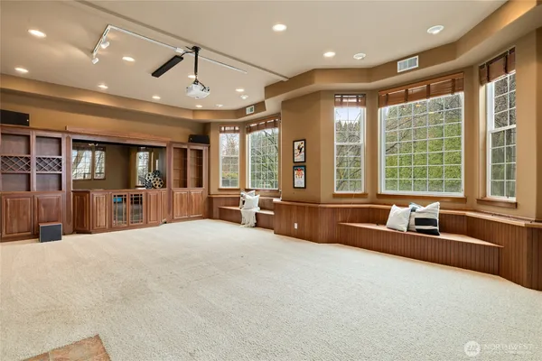 a view of a building with a flat screen tv