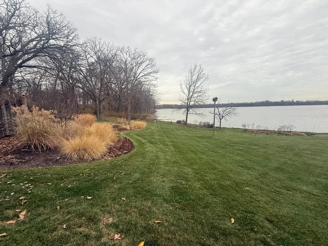 a view of a lake with a beach