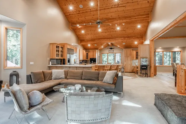 a view of pool in middle of forest