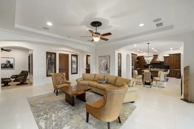 a outdoor space with furniture and umbrella