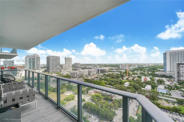 a view of a city from a balcony