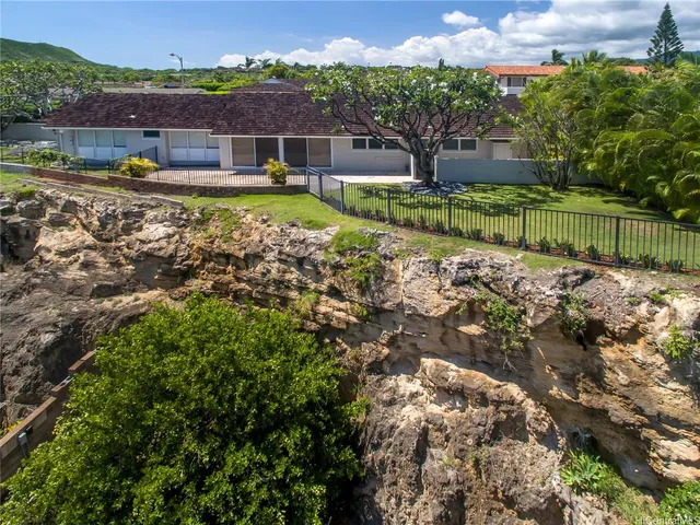 a view of a garden with an outdoor space
