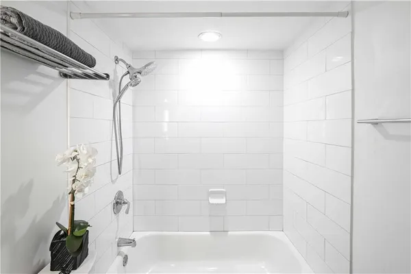 a bathroom with a bathtub