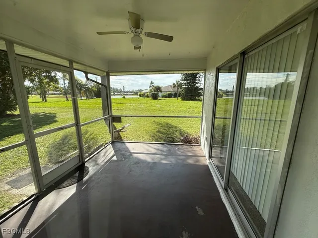 a view of a porch and garden