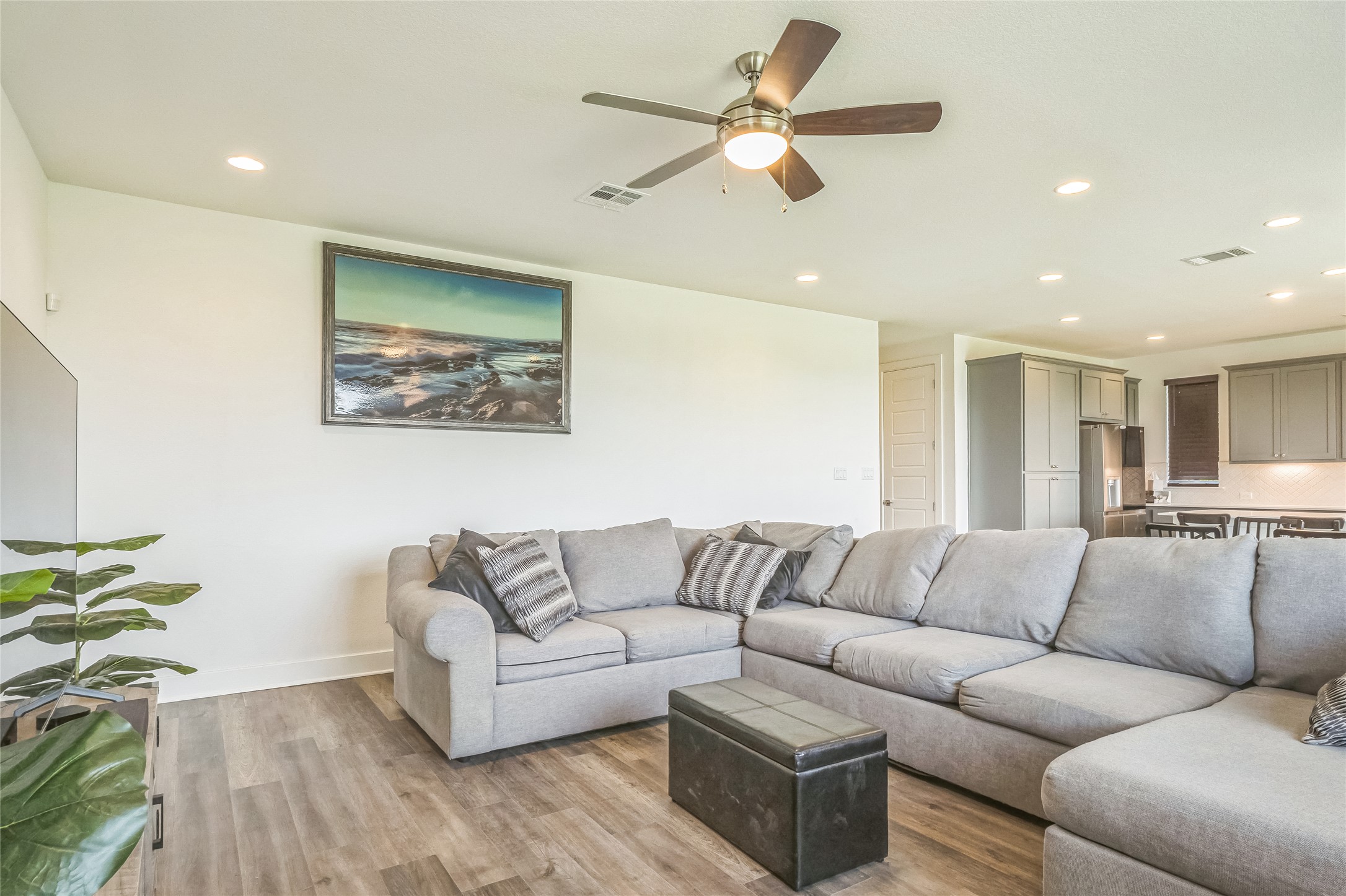 3706 Mesquite Vly Road Georgetown, TX 78628 - Photo 8 of 30 Living area featuring light wood-style flooring, ceiling fan, recessed lighting, and baseboards
