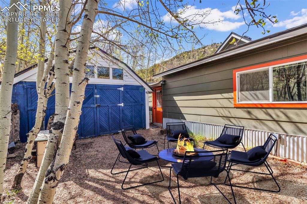 123 7th Street Victor, CO 80860 - Photo 42 of 50 Virtually Staged fenced back yard with access to detached garage.